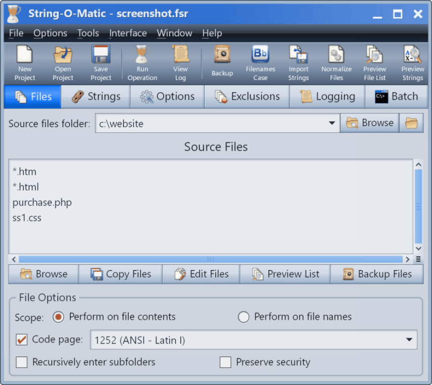 Screenshot of File Substring Replacement Utility 10.0