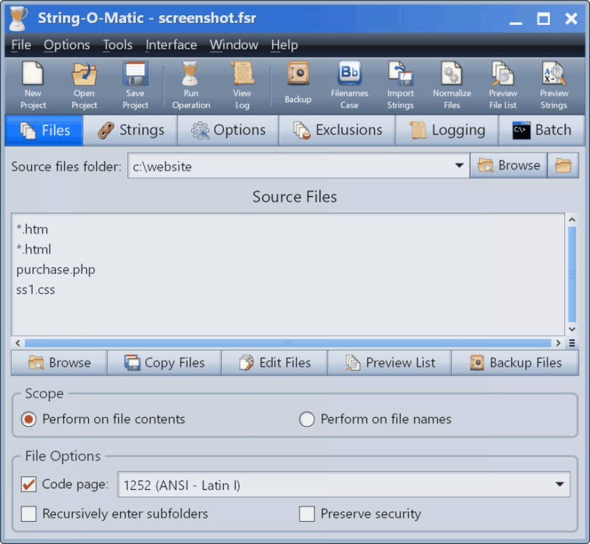 Screenshot of File Substring Replacement Utility