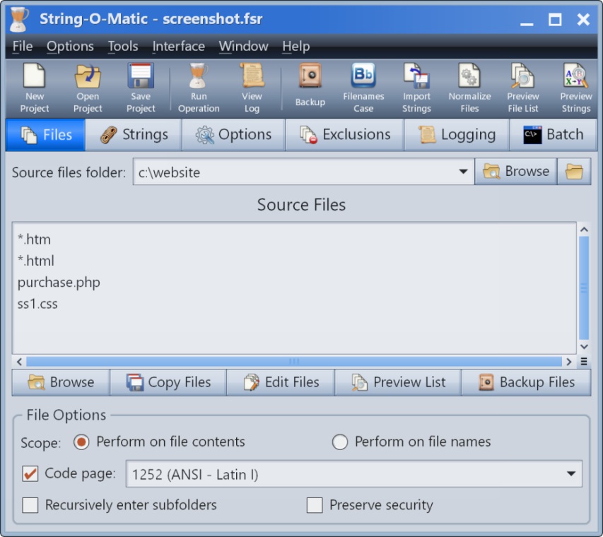 Search/replace substrings in multiple files.